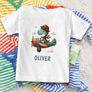 Camiseta Cute Pequeno Trex Dinossauro Voando Avião