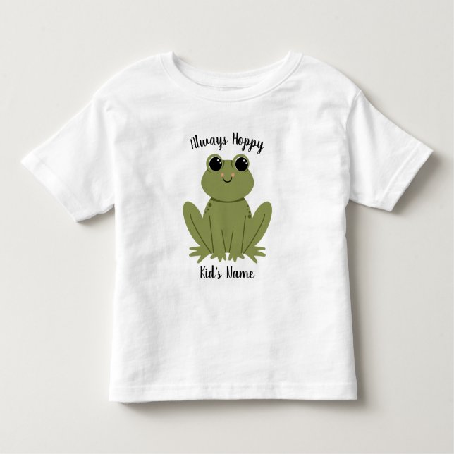 Camiseta Cute Personalized Frog Always Hoppy Kids Name (Frente)