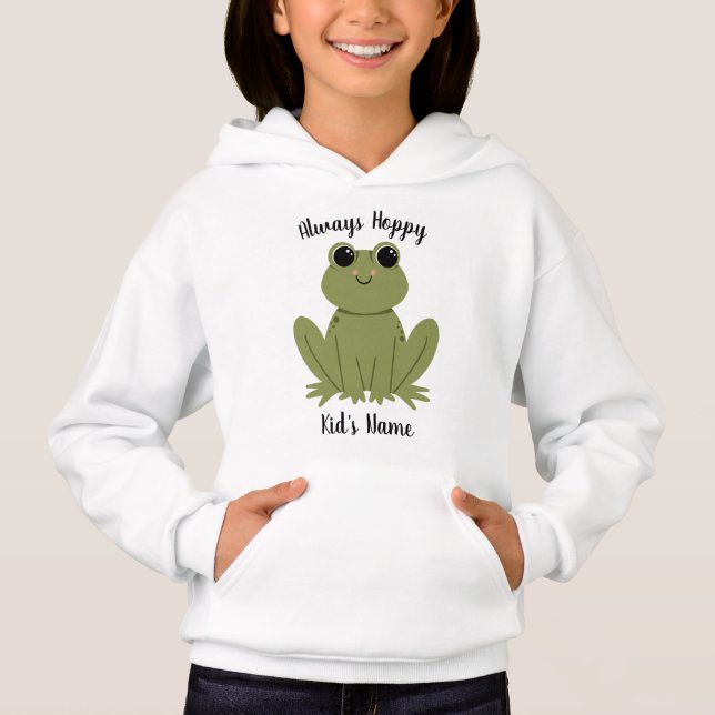 Camiseta Cute Personalized Frog Always Hoppy Kids Name (Frente)