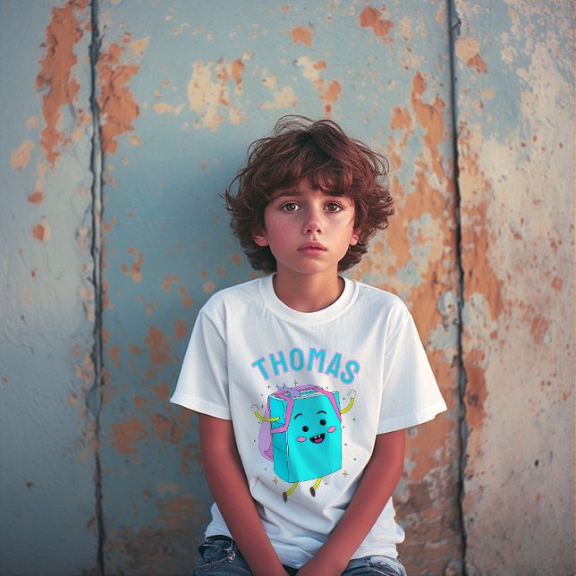 Camiseta Cute Personalized Name Backpack Character Kids (Criador carregado)