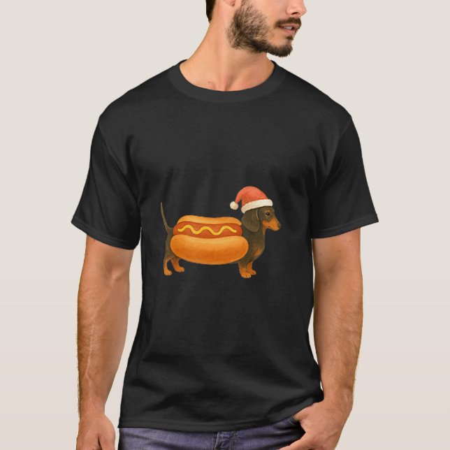 Camiseta Cute Petite Christmas Funny Hot Dog Dachshund Prem (Frente)