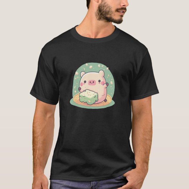 Camiseta Cute Pig Enjoys Tofu Adorable Animal Loves Delicio (Frente)