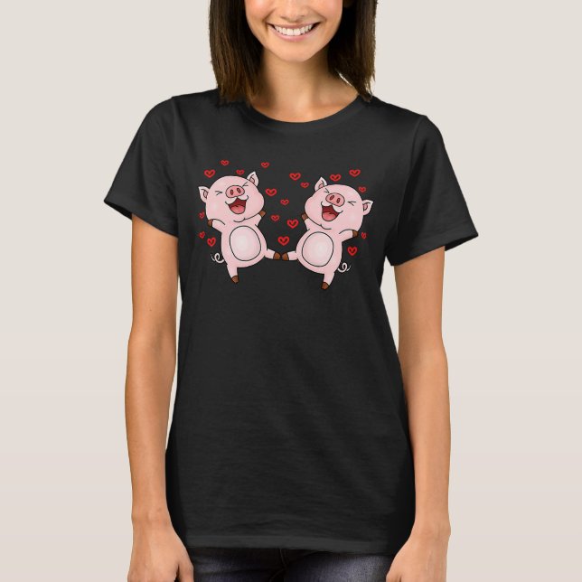 Camiseta Cute Pigs Valentines Day Matching Couple Pigs (Frente)