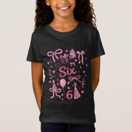 Camiseta Cute Pink 6th Birthday Girl Shirt Six Bow Party De