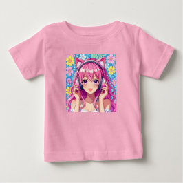 Camiseta Cute Pink Anime Girl with Headphones