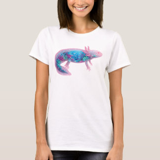 Camiseta Cute Pink Axolotl Fantasy Ocean Double Exposure