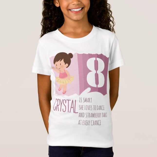 Camiseta Cute Pink Ballet 8th Birthday Girl Design Rhyme (Frente)
