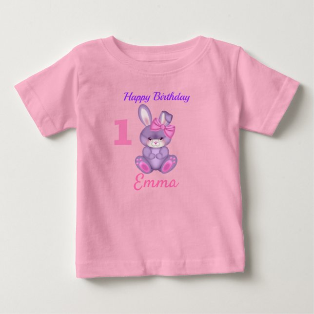 Camiseta Cute Pink Bunny Girls Personalizar Aniversário  (Frente)