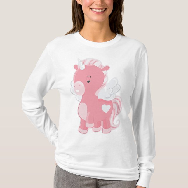 Camiseta Cute Pink Flying Unicorn Pegacorn (Frente)