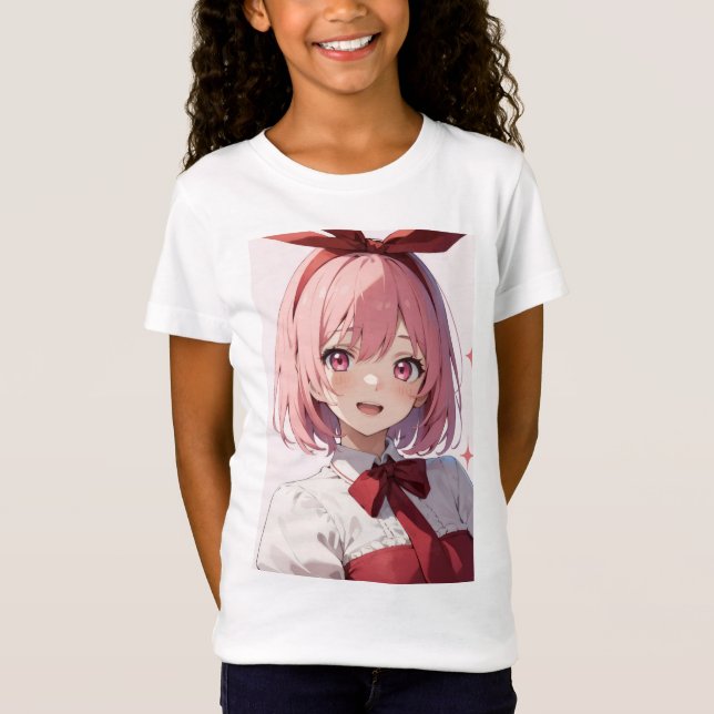 Camiseta Cute Pink-Haired Anime Girl Illustration (Frente)