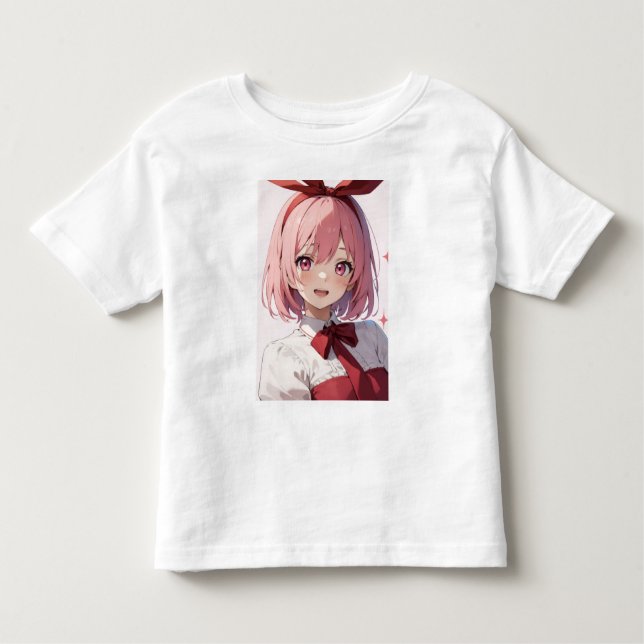 Camiseta Cute Pink-Haired Anime Girl Illustration (Frente)