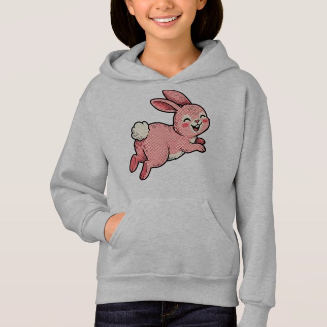Camiseta Cute Pink Hopping Bunny Rabbit Kids Hoodie (Frente)