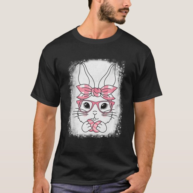 Camiseta Cute Pink Plaid Pattern Easter Bunny Face Rabbit E (Frente)