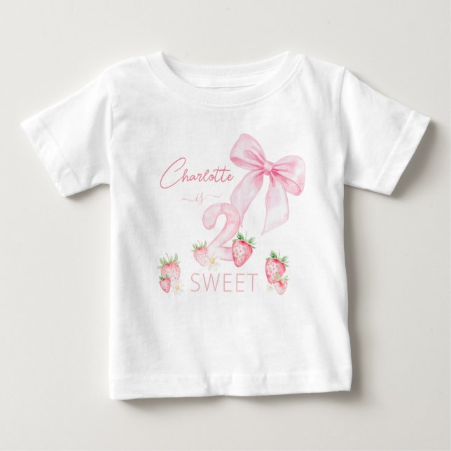 Camiseta Cute Pink Strawberries 2 Two Sweet 2nd Birthday (Frente)