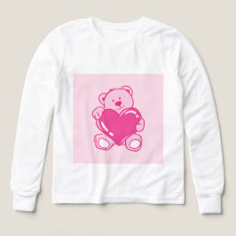 Camiseta Cute Pink Teddy Bear Heart Kids Long Sleeve Shirt