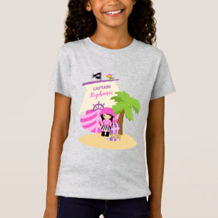 Camiseta Cute Pirate Brunette Girl & A Big Ship Custom Name