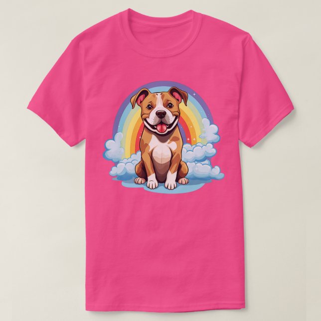 Camiseta Cute Pitbull Cloud Arco-Íris Cachorro Cachorro Kaw (Frente do Design)