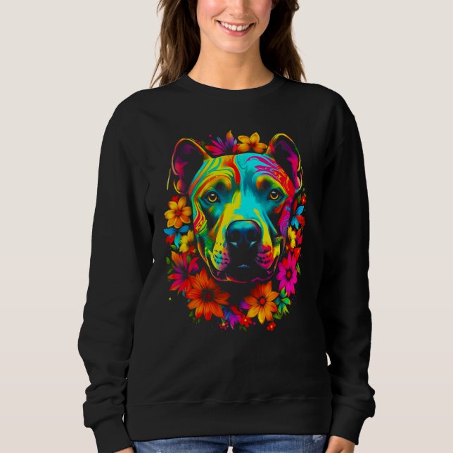 Camiseta Cute Pitbull Dog Flowers (Frente)