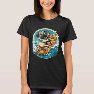Camiseta Cute Pizza Pepperoni Pug Calzone Surfista Cachorro