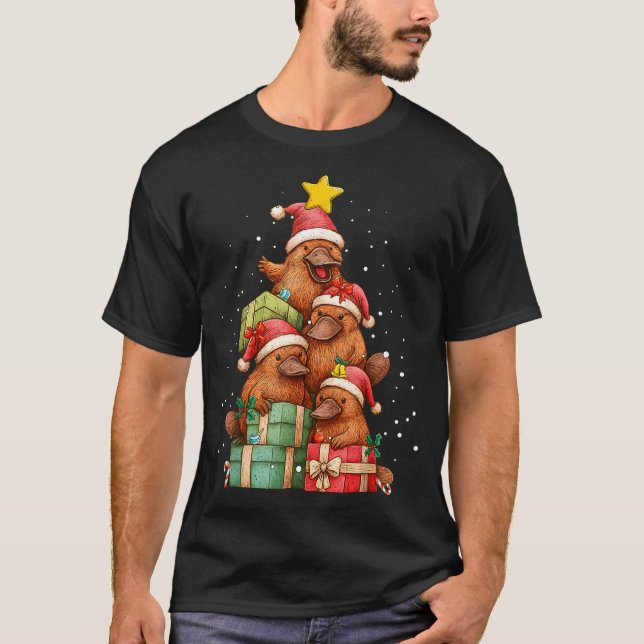 Camiseta Cute Platypus Le Christmas Tree Xmas Hat  (Frente)