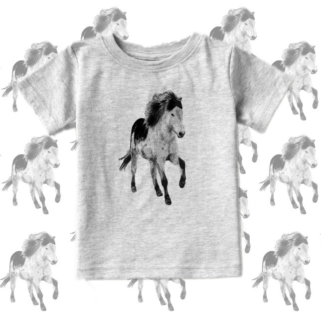 Camiseta Cute Pony in motion, black and white  (Criador carregado)