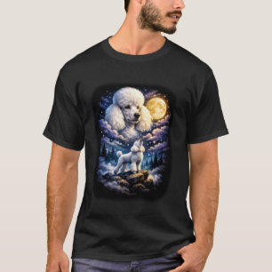 Camiseta Cute Poodle Uivando para a Lua Vintage Místico D