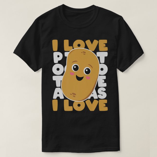 Camiseta Cute Potato Kawaii Style I Love Potatoes Vegetaria (Frente do Design)