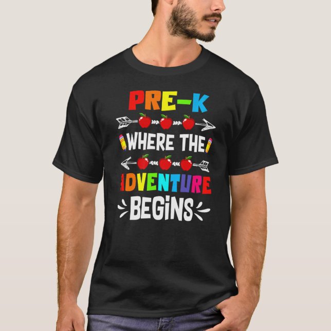 Camiseta Cute Pre K Onde A Aventura Começa De Volta Para Sc (Frente)