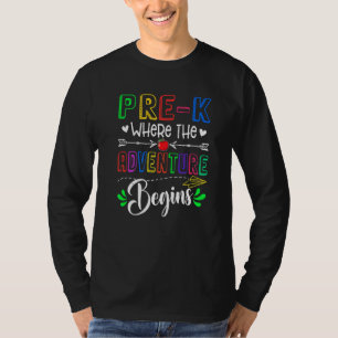 Camiseta Cute Pre K Onde A Aventura Começa De Volta Para Sc