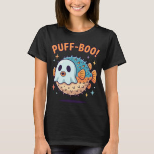 Camiseta Cute Puff-Boo Peixe-Fugu Fantasma Halloween Kawaii