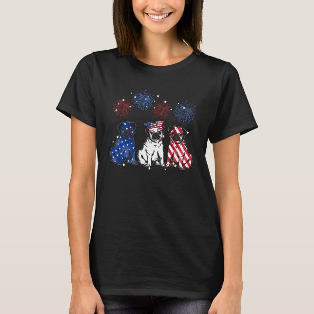 Camiseta Cute Pug American Flag Fireworks Patriotic 4th (Frente)