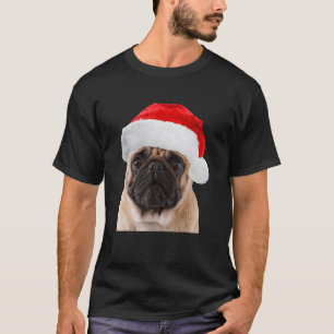 Camiseta Cute Pug Chapéu de Papai Noel Imagem Pugs Natal Le
