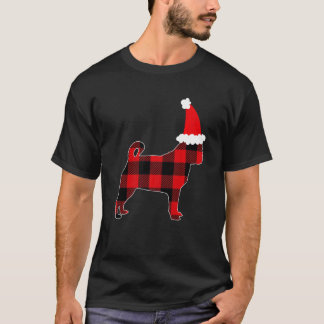 Camiseta Cute Pug Chapéu de Papai Noel Xadrez Vermelho Suét
