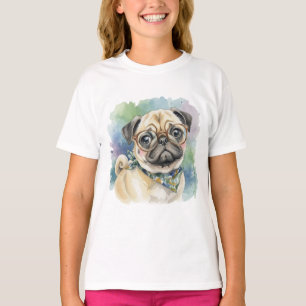 Camiseta Cute Pug de Aquarela com Óculos