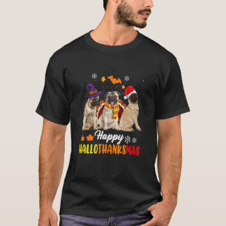 Camiseta Cute Pug Hallothanksmas Halloween Dia de Ação de G