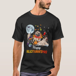 Camiseta Cute Pug Happy Hallothanksmas Halloween Thanksgivi