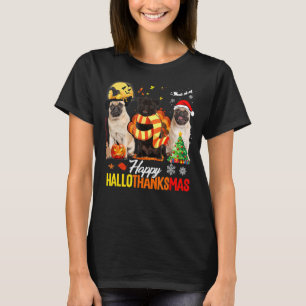 Camiseta Cute Pug Happy Hallothanksmas Halloween Thanksgivi