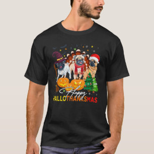 Camiseta Cute Pug Happy Hallothanksmas Halloween Thanksgivi