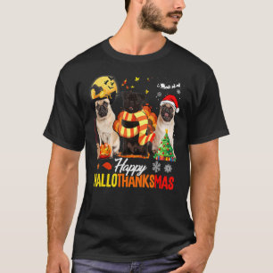 Camiseta Cute Pug Happy Hallothanksmas Halloween Thanksgivi