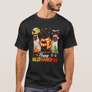 Camiseta Cute Pug Happy Hallothanksmas Halloween Thanksgivi