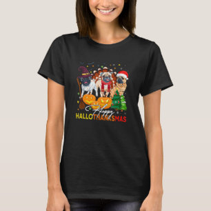 Camiseta Cute Pug Happy Hallothanksmas Halloween Thanksgivi