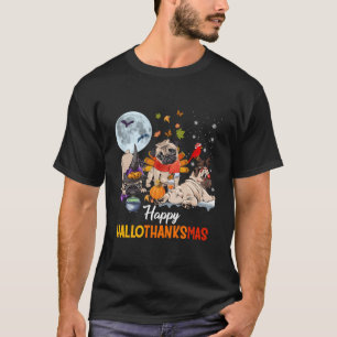 Camiseta Cute Pug Happy Hallothanksmas Halloween Thanksgivi
