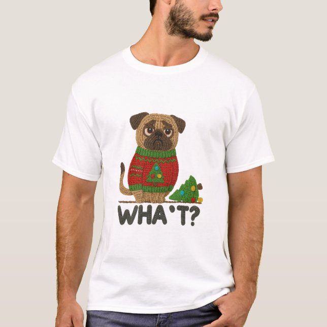 Camiseta Cute Pug in Christmas Sweater with Funny  (Frente)