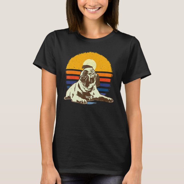 Camiseta Cute Pug Mops Carlin Raça de Cão Retro (Frente)