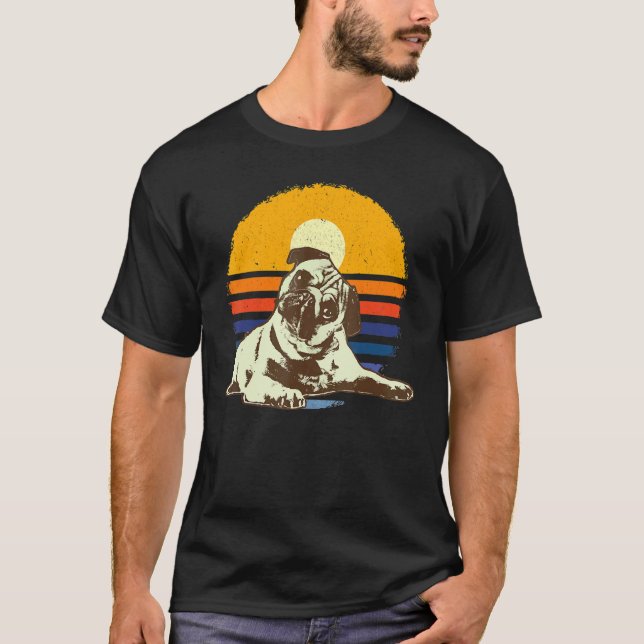 Camiseta Cute Pug Mops Raça de Cão Carlin Retro (Frente)