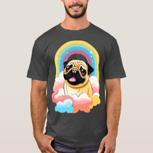 Camiseta Cute Pug Rainbow Cloud Colorida Puppy Dog Art Love