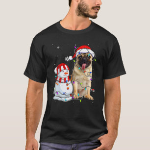 Camiseta Cute Pug Santa Hat Natal Light Xmas