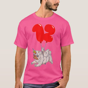 Camiseta Cute Pug Unicorn12 BirthdayKids Festa de Balões