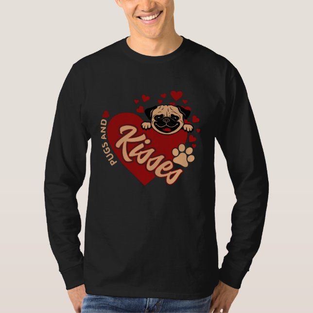 Camiseta Cute Pugs & Kisses Valentineu2019s Day for Pug  Re (Frente)