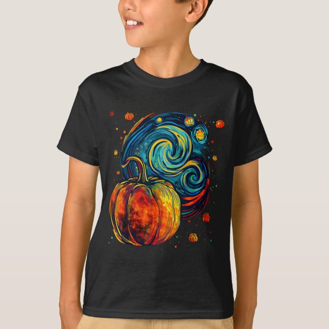 Camiseta Cute Pumpkin Halloween Thanksgiving Starry Night V (Frente)